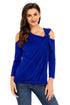 Sexy Royal Blue Asymmetric Draped Cold Shoulder Top