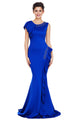 Sexy Royal Blue Asymmetric Pleats Detail Elegant Long Party Dress