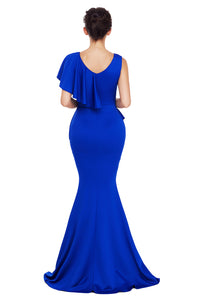 Sexy Royal Blue Asymmetric Ruffle Peplum Mermaid Party Dress