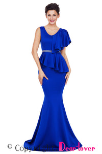 Sexy Royal Blue Asymmetric Ruffle Peplum Mermaid Party Dress