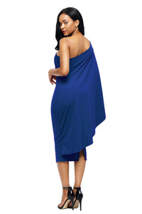 Sexy Royal Blue Batwing Sleeve One Shoulder Sheath Dress