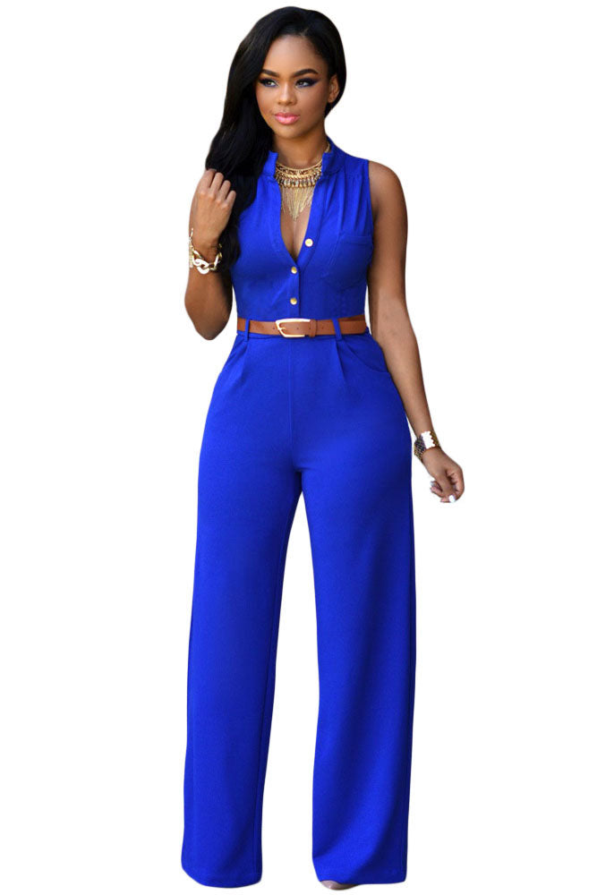 Sexy Royal Blue Belted Wide Leg Jumpsuit – SEXY AFFORDABLE CLOTHING