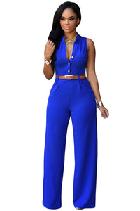 Sexy Royal Blue Belted Wide Leg Jumpsuit