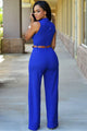 Sexy Royal Blue Belted Wide Leg Jumpsuit