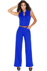 Sexy Royal Blue Belted Wide Leg Jumpsuit