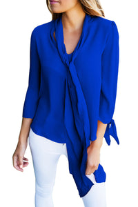 Sexy Royal Blue Bow-tie Sleeved Blouse with Necktie