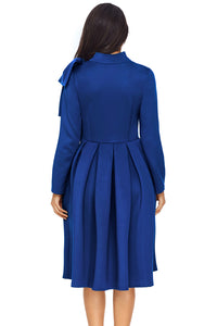 Sexy Royal Blue Bowknot Embellished Mock Neck Pocket Dress