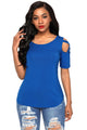 Sexy Royal Blue Crisscross Cold Shoulder Short Sleeve Shirt