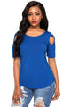 Sexy Royal Blue Crisscross Cold Shoulder Short Sleeve Shirt