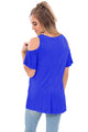 Sexy Royal Blue Crisscross Front Cold Shoulder Ruffle Sleeve Top