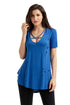 Sexy Royal Blue Crisscross Neckline Distressed Cotton T-shirt