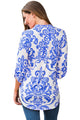 Sexy Royal Blue Damask Print Slight Collar V Neck Blouse