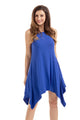 Sexy Royal Blue Draped Asymmetric Hemline Sleeveless Jersey Dress