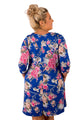 Sexy Royal Blue Floral Print Crisscross Neck Curvy Dress