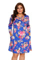 Sexy Royal Blue Floral Print Crisscross Neck Curvy Dress