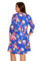 Sexy Royal Blue Floral Print Crisscross Neck Curvy Dress