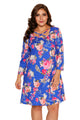 Sexy Royal Blue Floral Print Crisscross Neck Curvy Dress