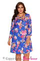 Sexy Royal Blue Floral Print Crisscross Neck Curvy Dress