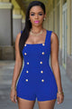 Sexy Royal Blue Gold Buttons Romper