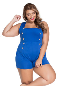 Sexy Royal Blue Gold Buttons Romper