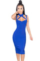 Sexy Royal Blue High Neck Hollow-out Bandage Dress