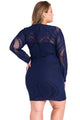 Sexy Royal Blue Lace Nude Illusion Long Sleeves Bodycon Dress