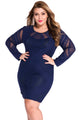 Sexy Royal Blue Lace Nude Illusion Long Sleeves Bodycon Dress