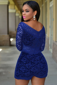 Sexy Royal Blue Lace Overlay Off-shoulder Romper