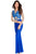 Sexy Royal Blue Nude Mesh Accent Maxi Dress