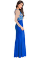 Sexy Royal Blue Nude Mesh Accent Maxi Dress