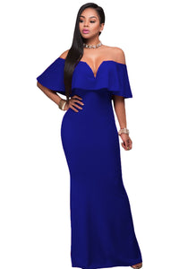 Sexy Royal Blue Ruffle Off Shoulder Maxi Party Dress