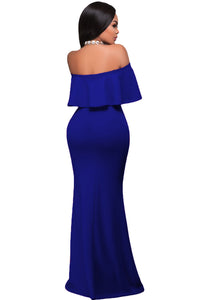 Sexy Royal Blue Ruffle Off Shoulder Maxi Party Dress