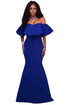 Sexy Royal Blue Ruffle Off Shoulder Ponti Maxi Party Dress
