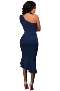 Sexy Royal Blue Single Shoulder Ruffle Party Dress