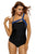 Sexy Royal Blue Straps Accent Black One Piece Swimsuit