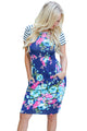 Sexy Royal Blue Striped Short Sleeve Body-hugging Floral Dress
