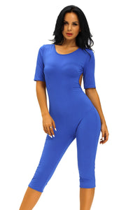 Sexy Royal Blue Tie Back Cropped Jumpsuit