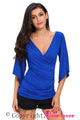 Sexy Royal Blue V Neck Slit Sleeve Wrap Top