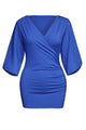 Sexy Royal Blue V Neck Slit Sleeve Wrap Top