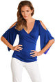 Sexy Royal Blue V Neck Slit Sleeve Wrap Top