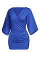 Sexy Royal Blue V Neck Slit Sleeve Wrap Top