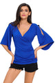 Sexy Royal Blue V Neck Slit Sleeve Wrap Top