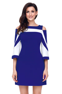 Sexy Royal Blue White Colorblock Dress