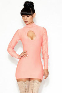 Sexy Ruddy Pink High Neck Hollow out Mini Dress