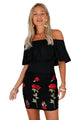 Sexy Ruffle Off Shoulder Floral Embroidered Little Black Dress