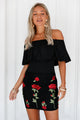 Sexy Ruffle Off Shoulder Floral Embroidered Little Black Dress