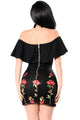 Sexy Ruffle Off Shoulder Floral Embroidered Little Black Dress