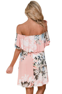 Sexy Ruffle Off Shoulder Peachy Floral Mini Dress