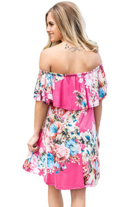 Sexy Ruffle Off Shoulder Rosy Floral Mini Dress