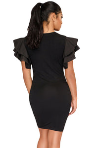 Sexy Ruffle Sleeves Graphic T-shirt Dress in Black